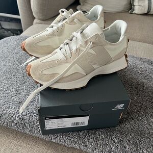 New Balance Off-White and Tan Sneakers